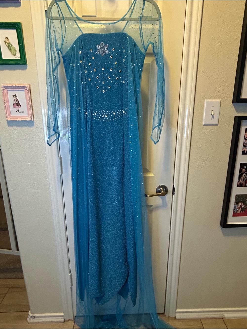 Blue Sparkle Dress with Sheer Cape